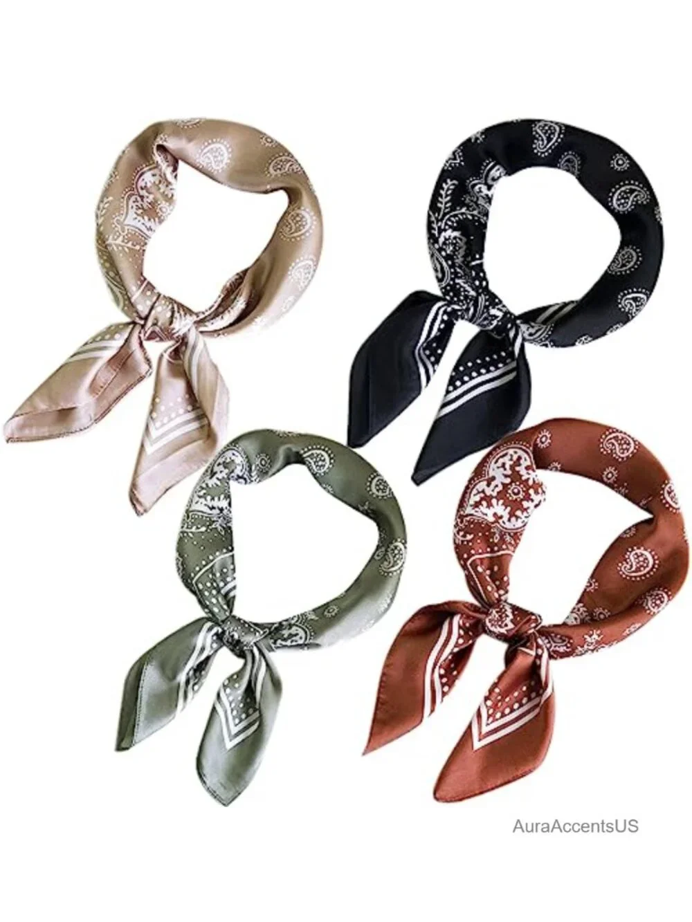 4pcs Silk Feeling Satin Square Scarf Neck Hair Wrap Bandana